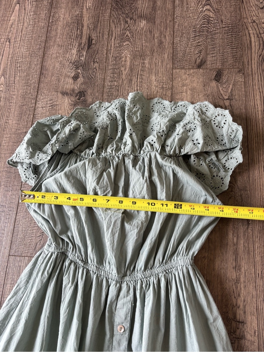 Off-Shoulder Eyelet Midi Dress in Sage Green - Picture 8 of 11